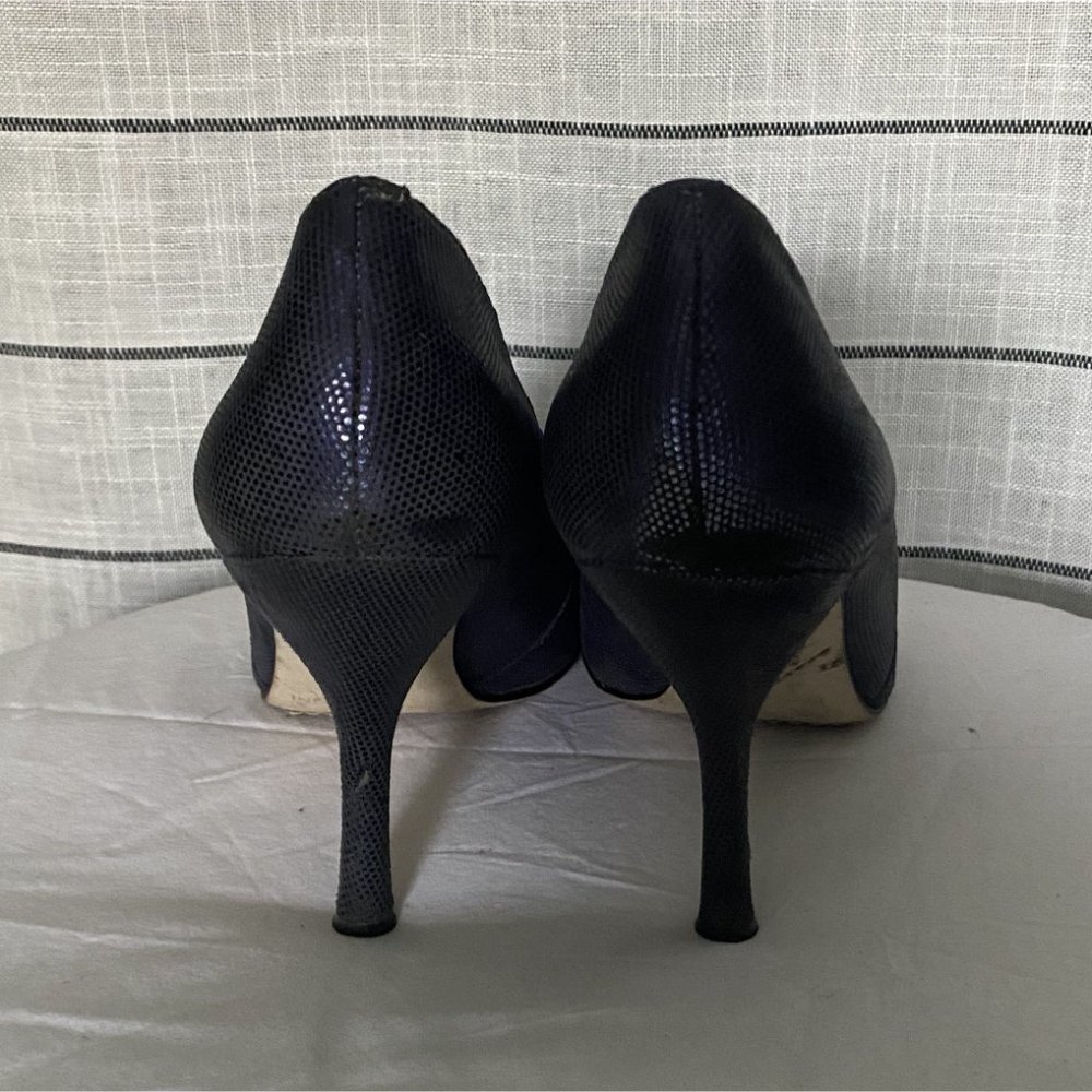 Enzo Angiolini Navy Peep-Toe Cross-Over Heels - Picture 4 of 6